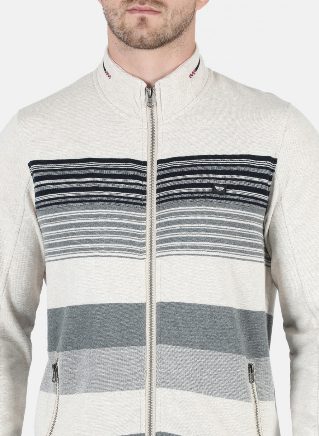 Men Beige Stripe Sweatshirt