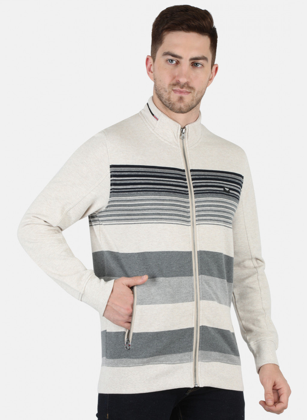 Men Beige Stripe Sweatshirt