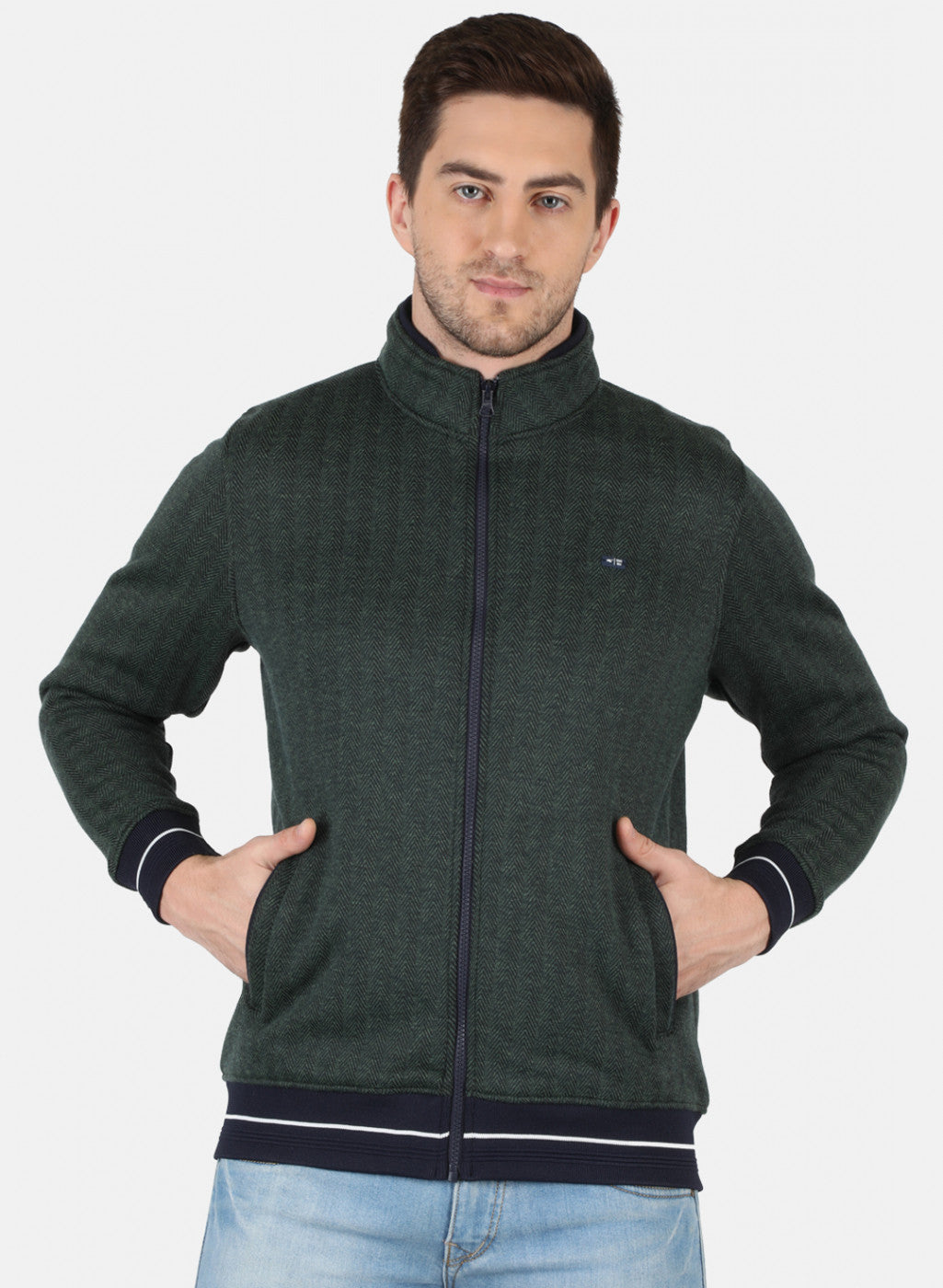 Men Green Self Design Sweatshirt