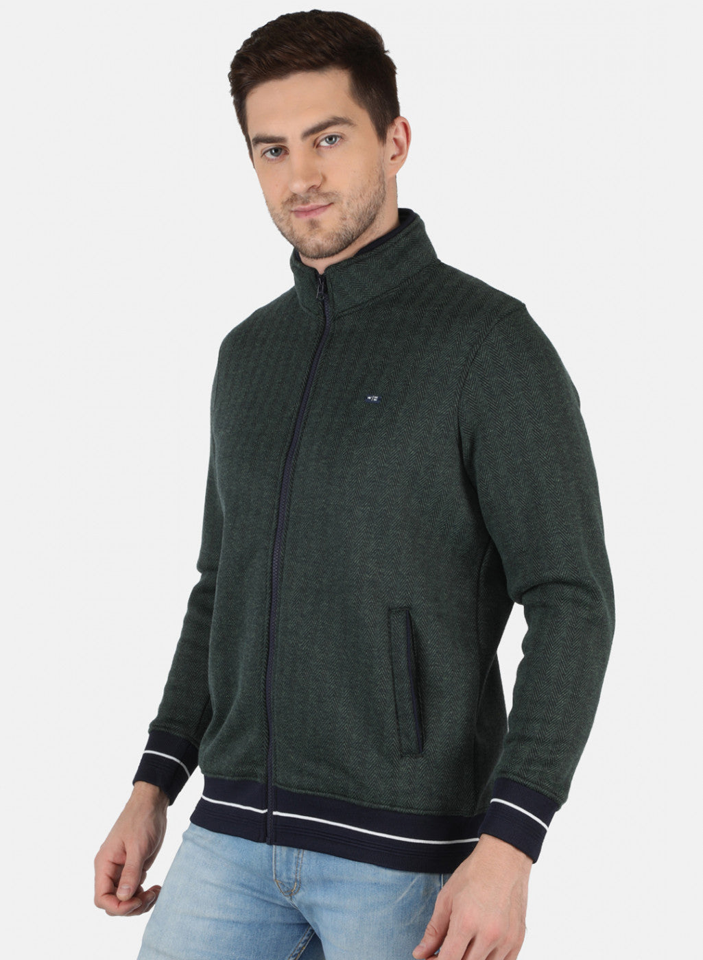 Men Green Self Design Sweatshirt