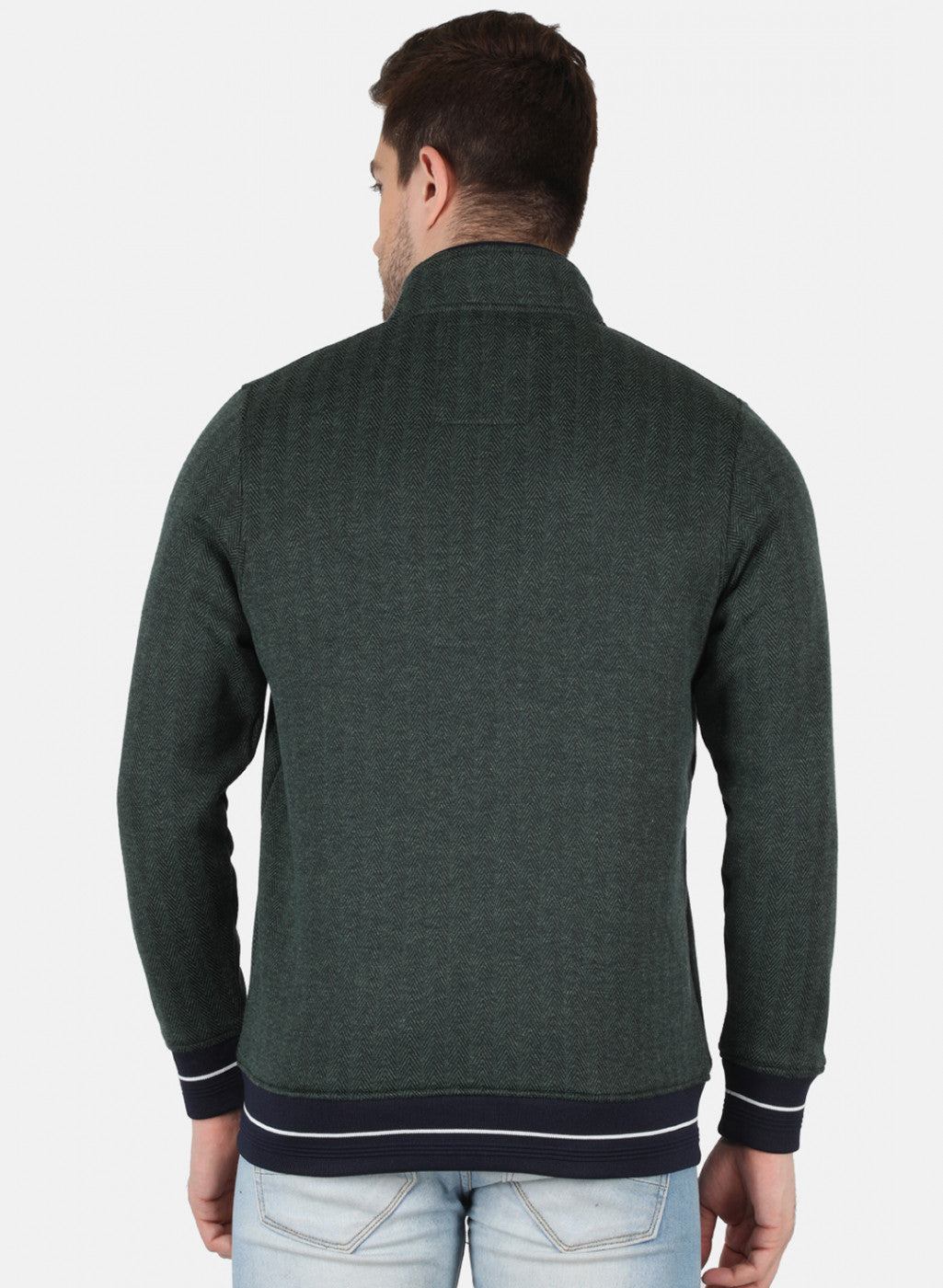 Men Green Self Design Sweatshirt