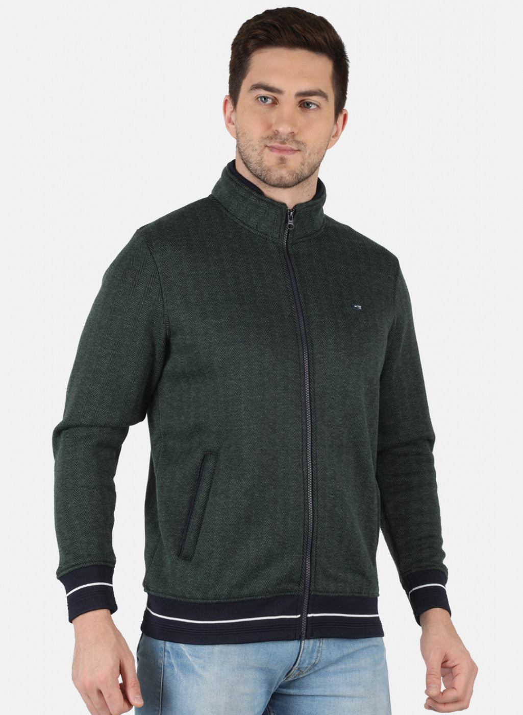 Men Green Self Design Sweatshirt