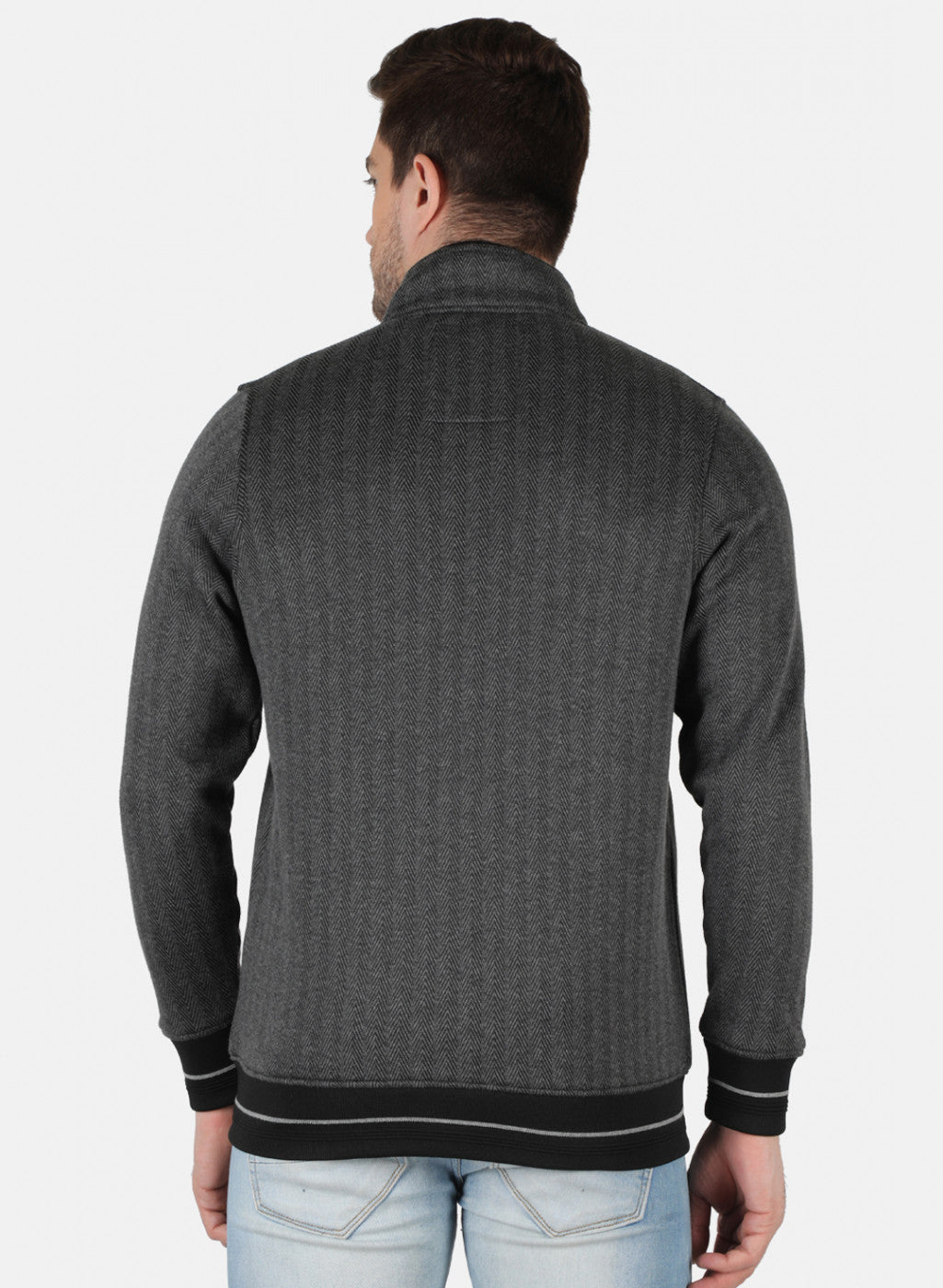 Men Grey Self Design Sweatshirt