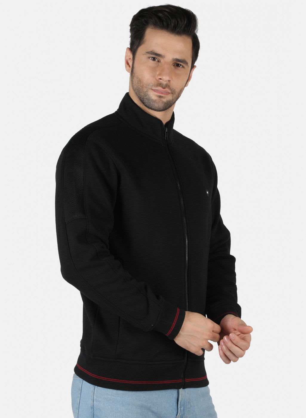 Men Black Self Design Sweatshirt