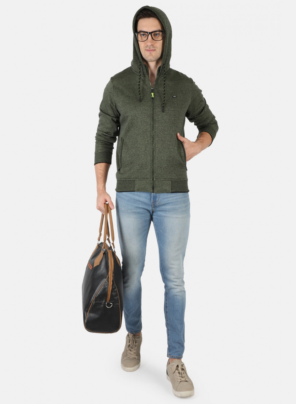 Men Green Solid Sweatshirt