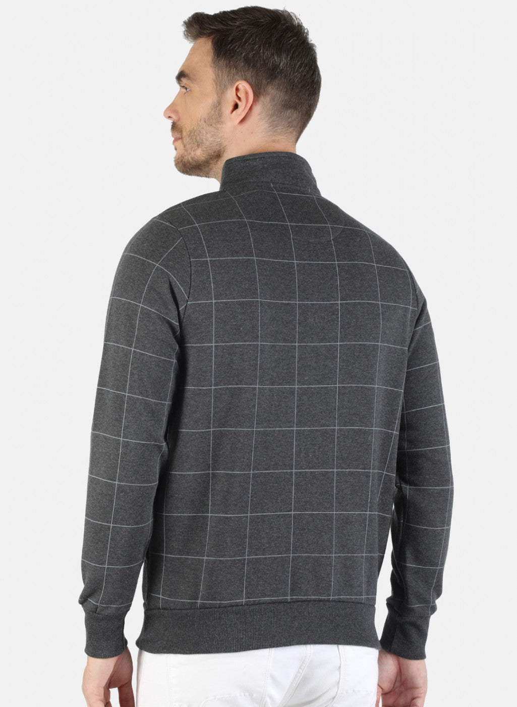 Men Grey Check Sweatshirt