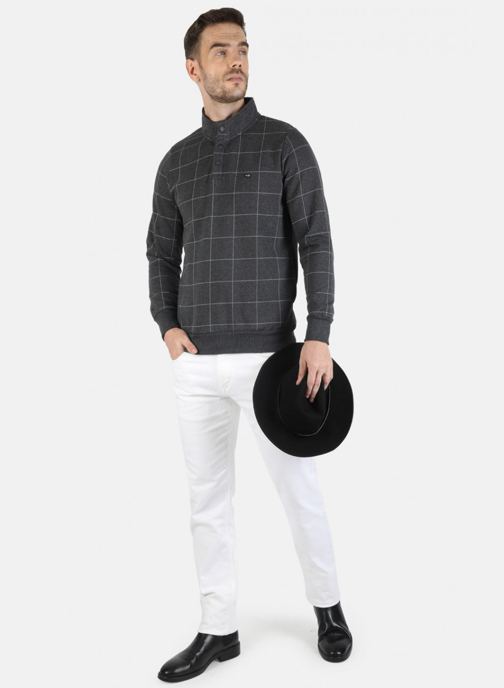 Men Grey Check Sweatshirt