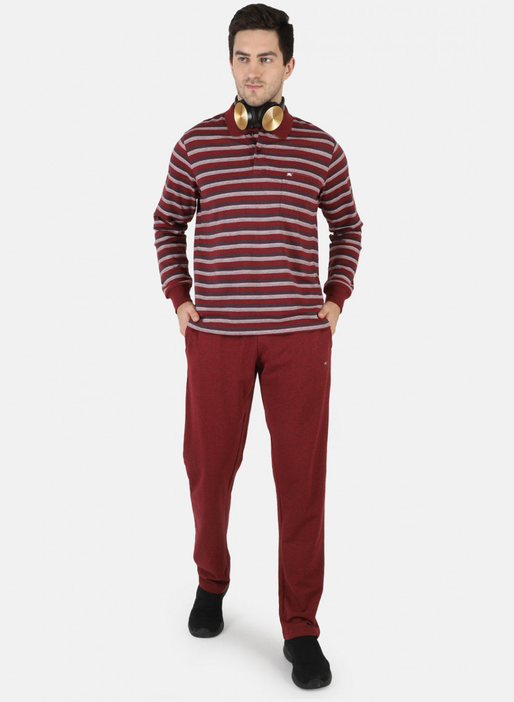 Men Maroon Solid Tracksuit