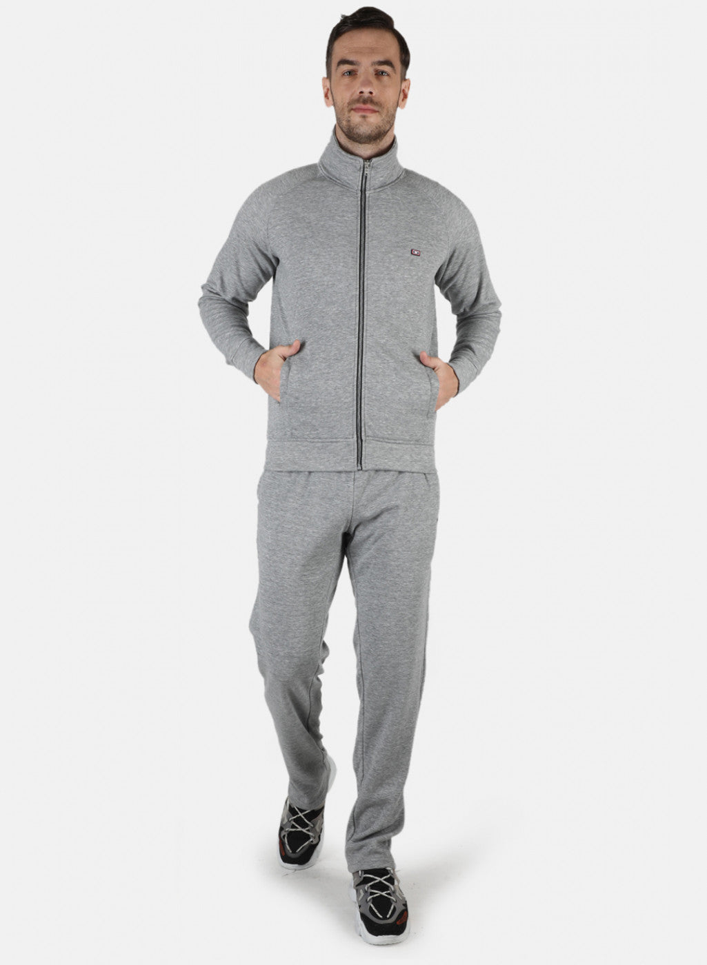 Men Grey Solid Tracksuit