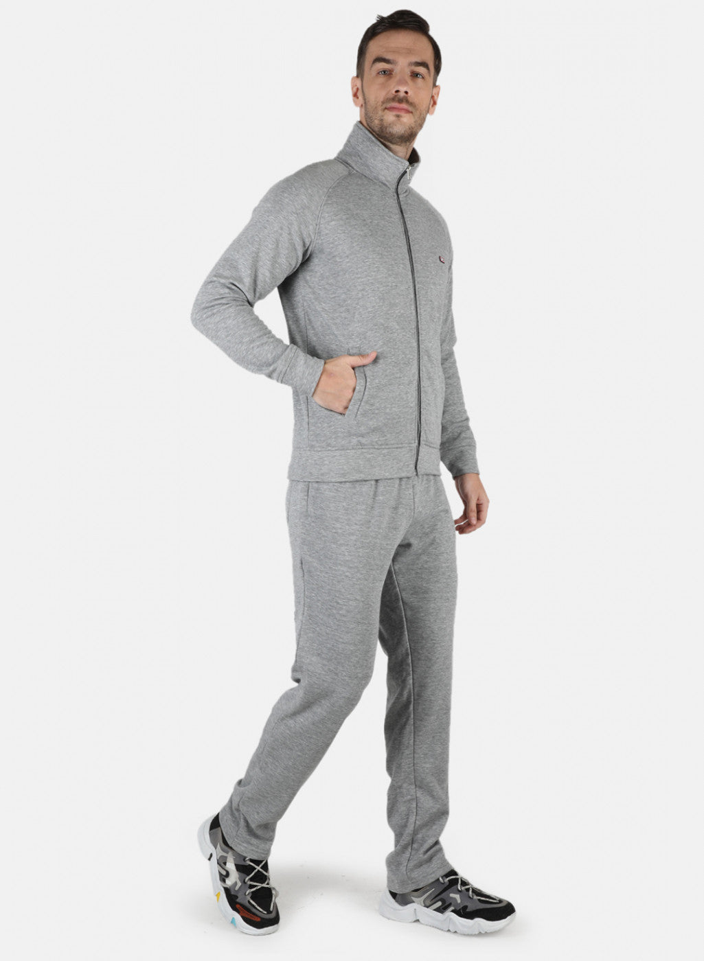 Men Grey Solid Tracksuit