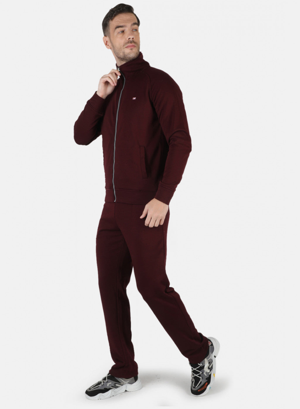 Men Maroon Solid Tracksuit