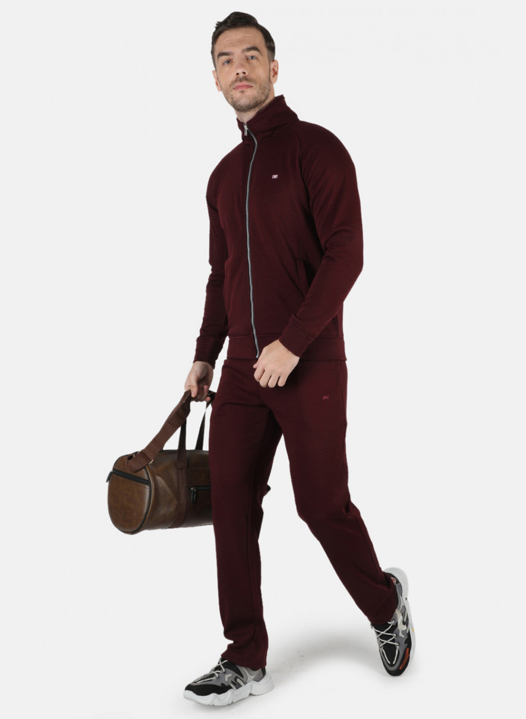 Men Maroon Solid Tracksuit