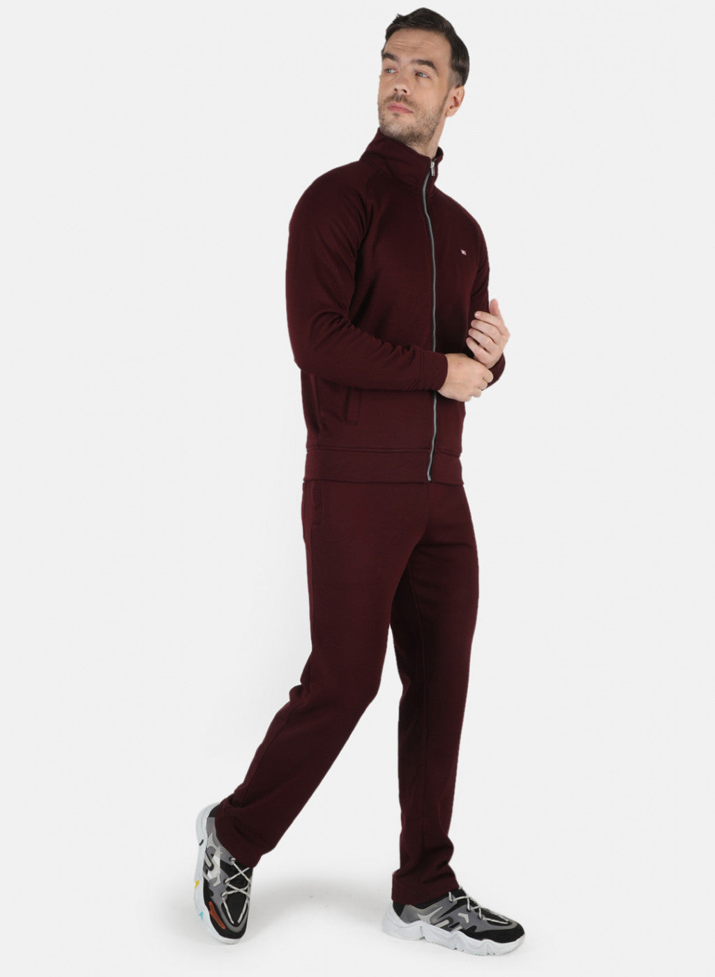 Men Maroon Solid Tracksuit