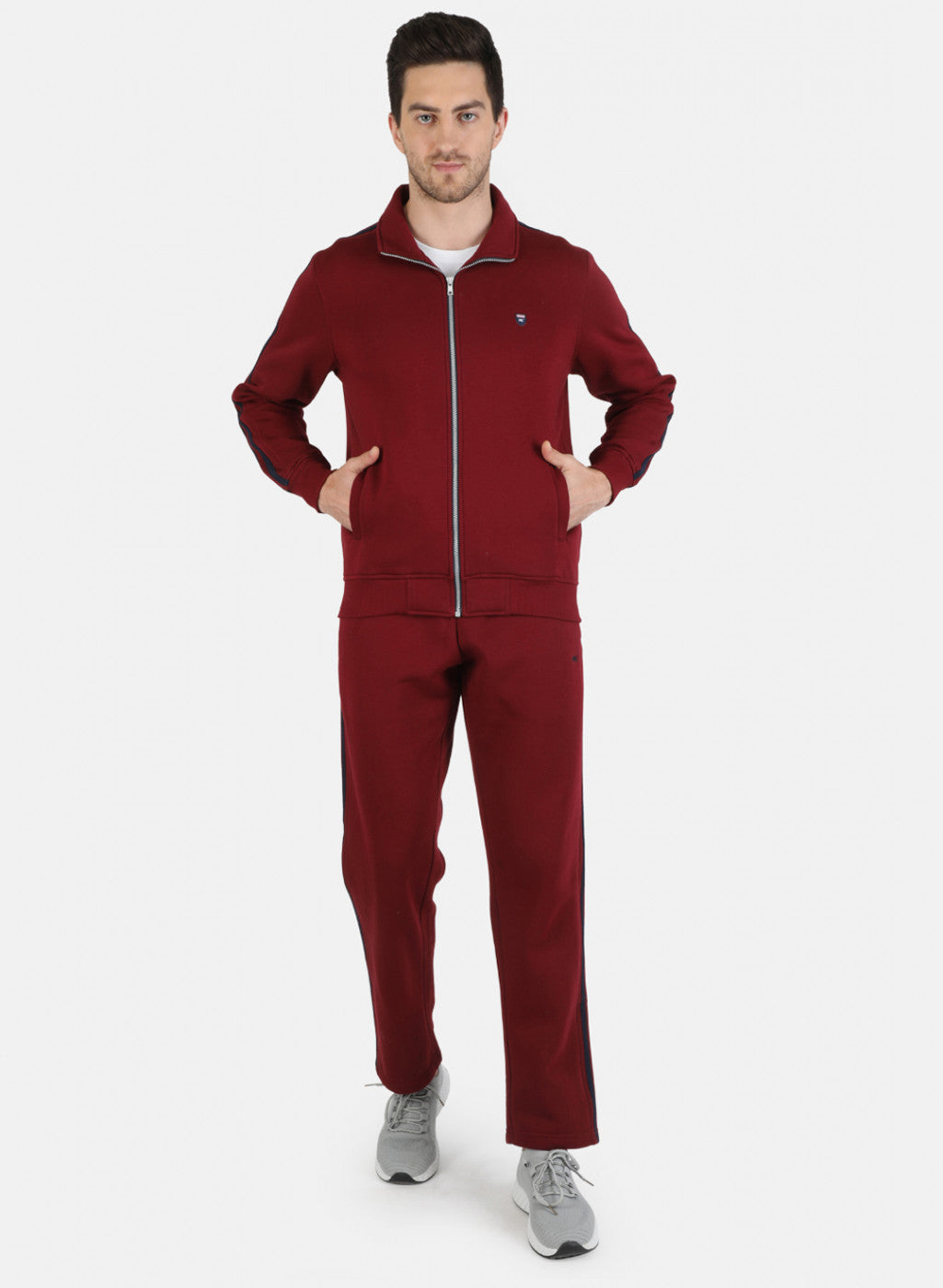 Men Maroon Solid Tracksuit