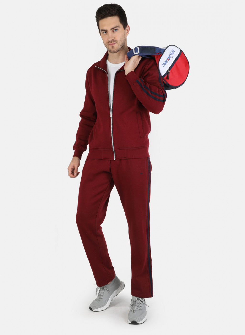 Men Maroon Solid Tracksuit