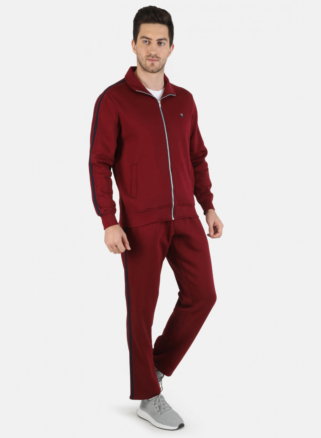 Men Maroon Solid Tracksuit