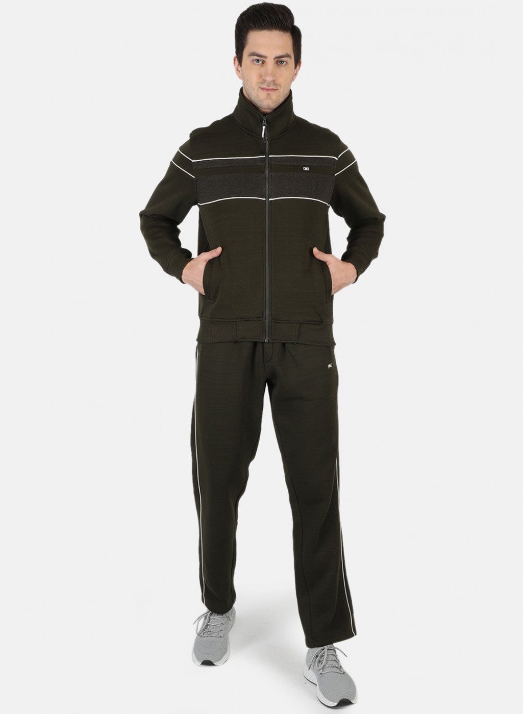 Men Olive Solid Tracksuit