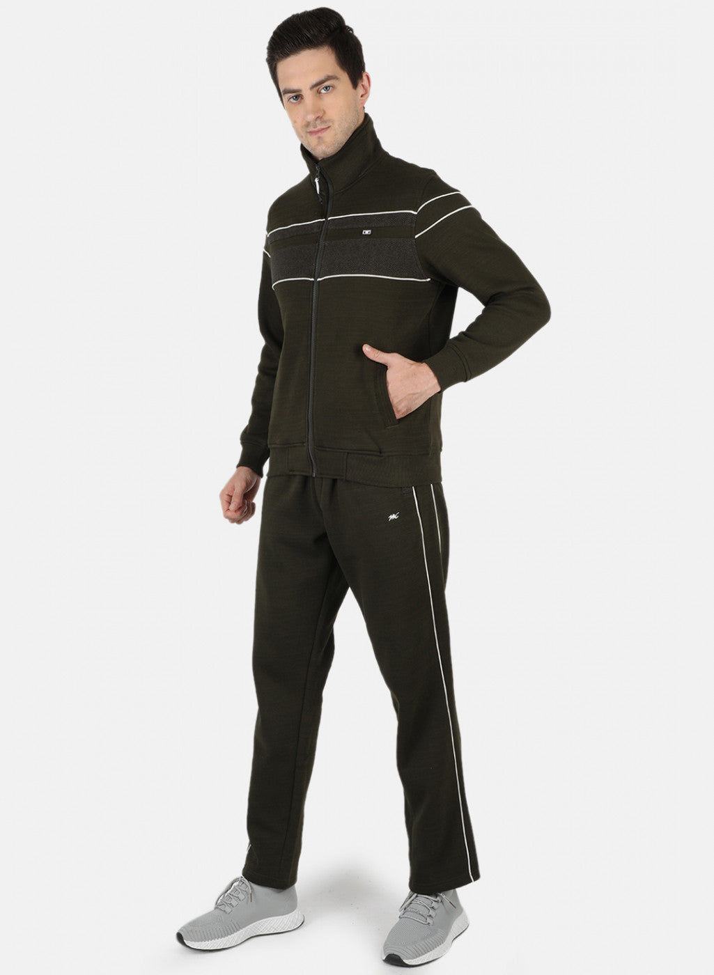 Men Olive Solid Tracksuit