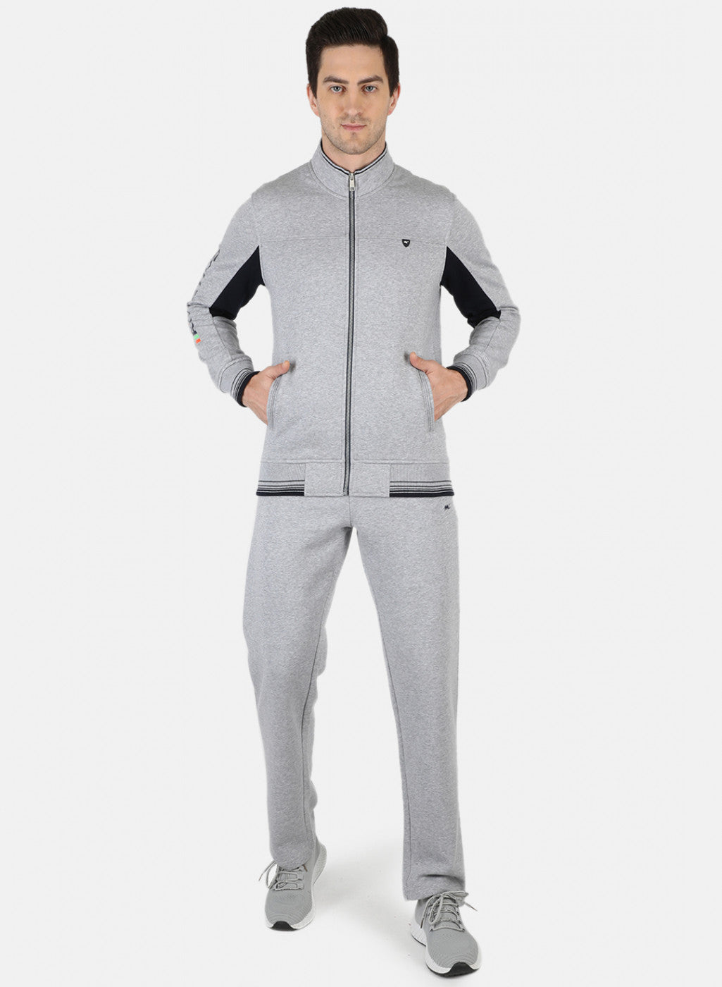 Men Grey Solid Tracksuit