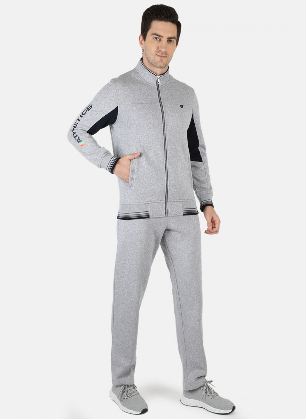 Men Grey Solid Tracksuit