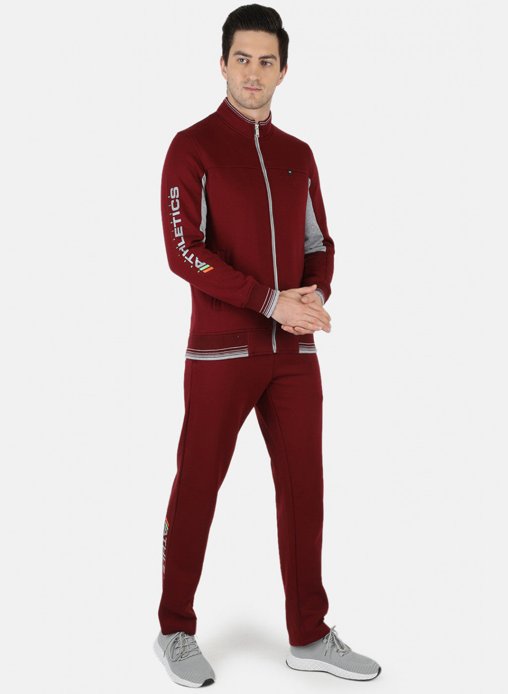 Men Maroon Solid Tracksuit