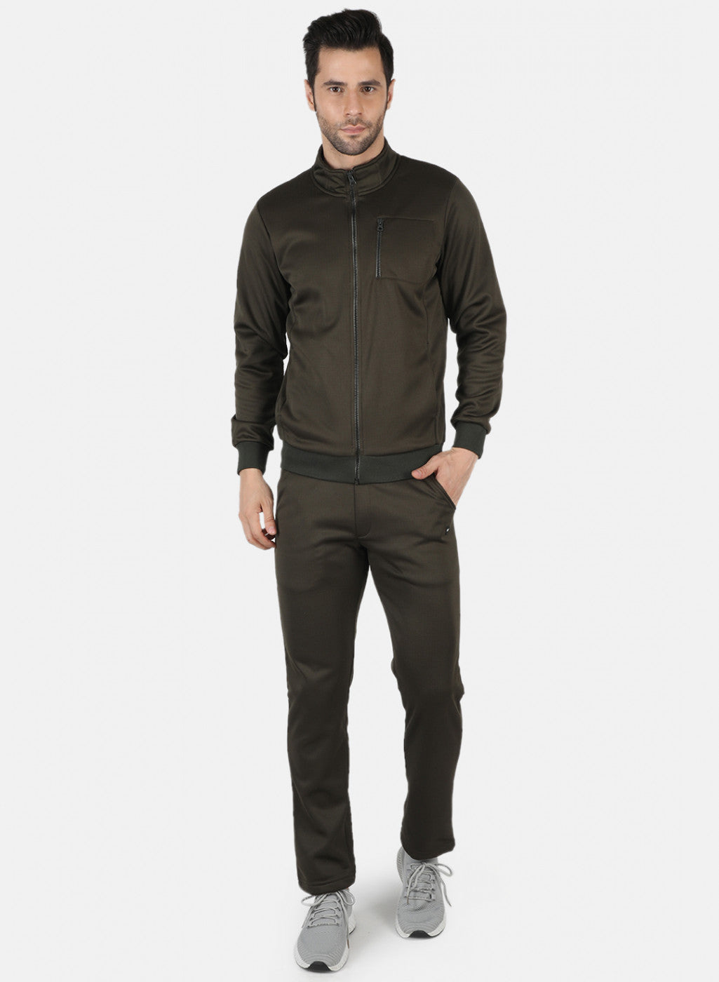 Men Olive Solid Tracksuit