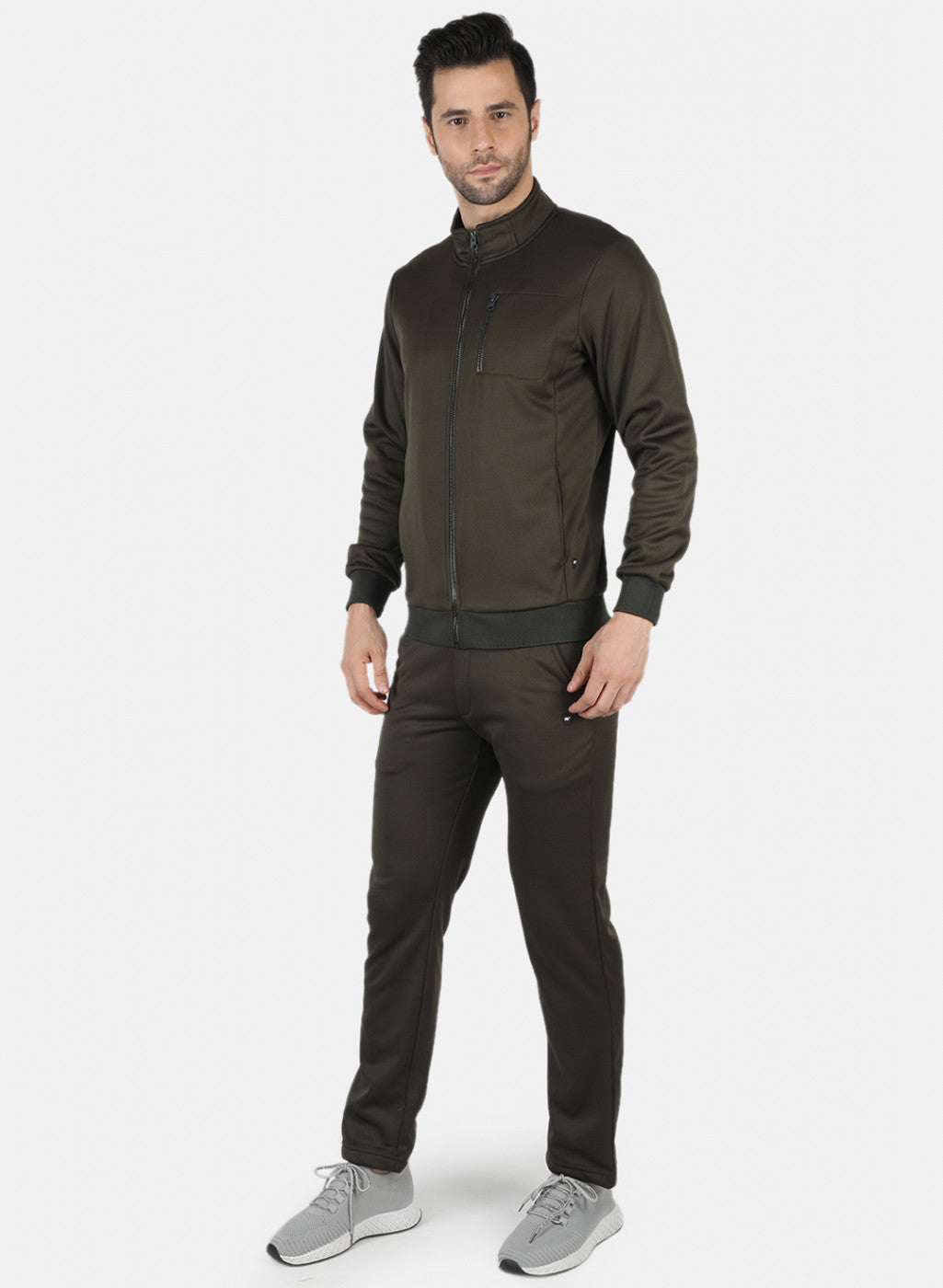 Men Olive Solid Tracksuit