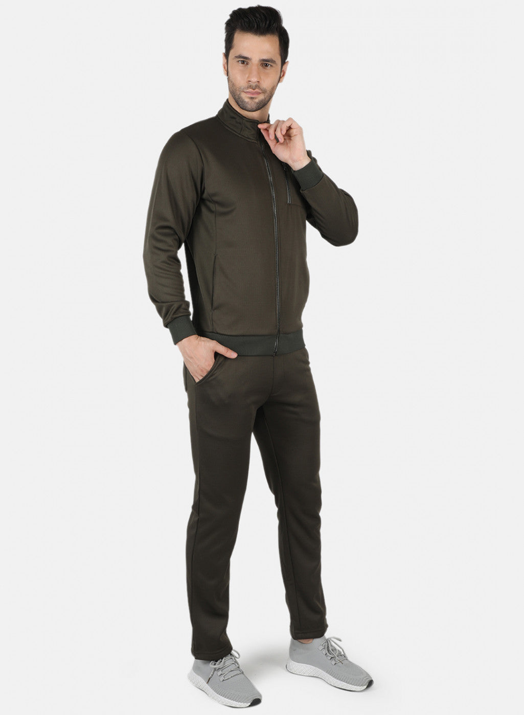 Men Olive Solid Tracksuit