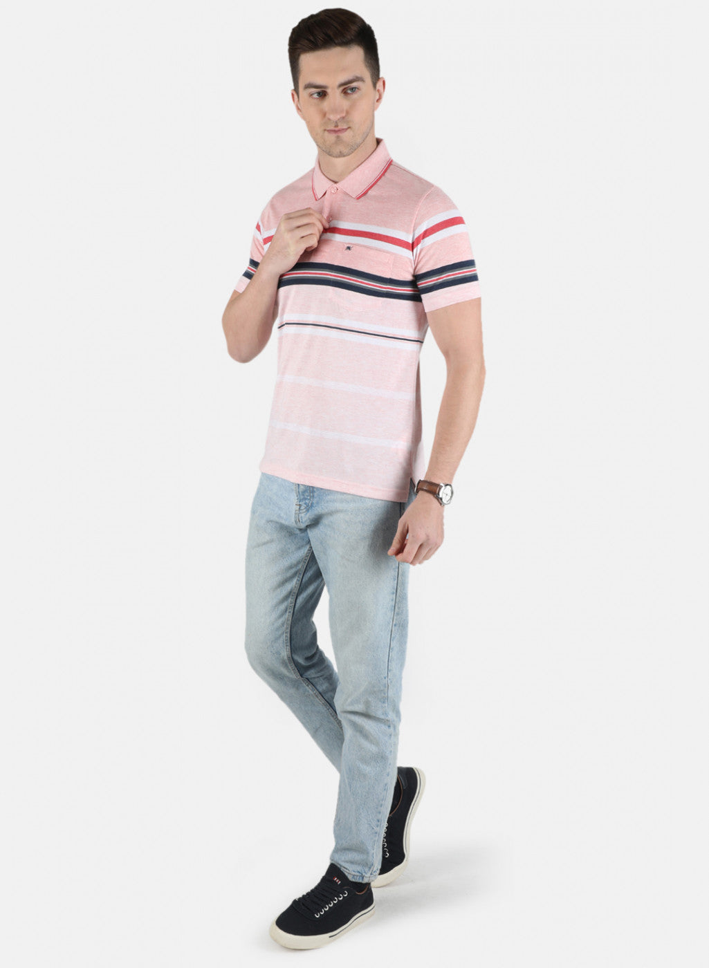 Men Pink Stripe T-Shirt