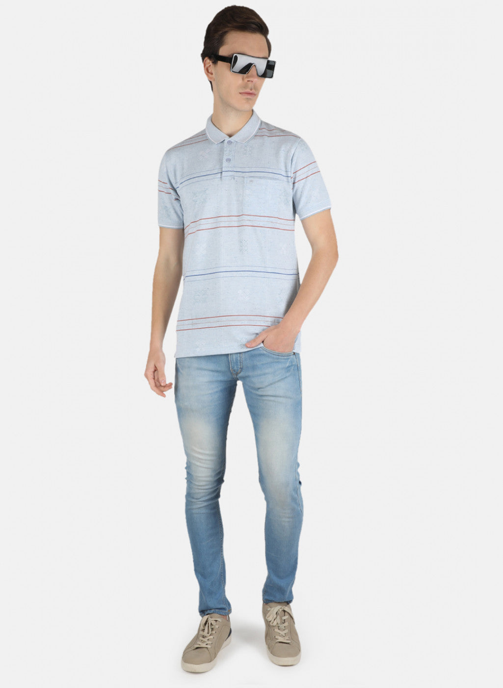 Men Sky Blue Stripe T-Shirt