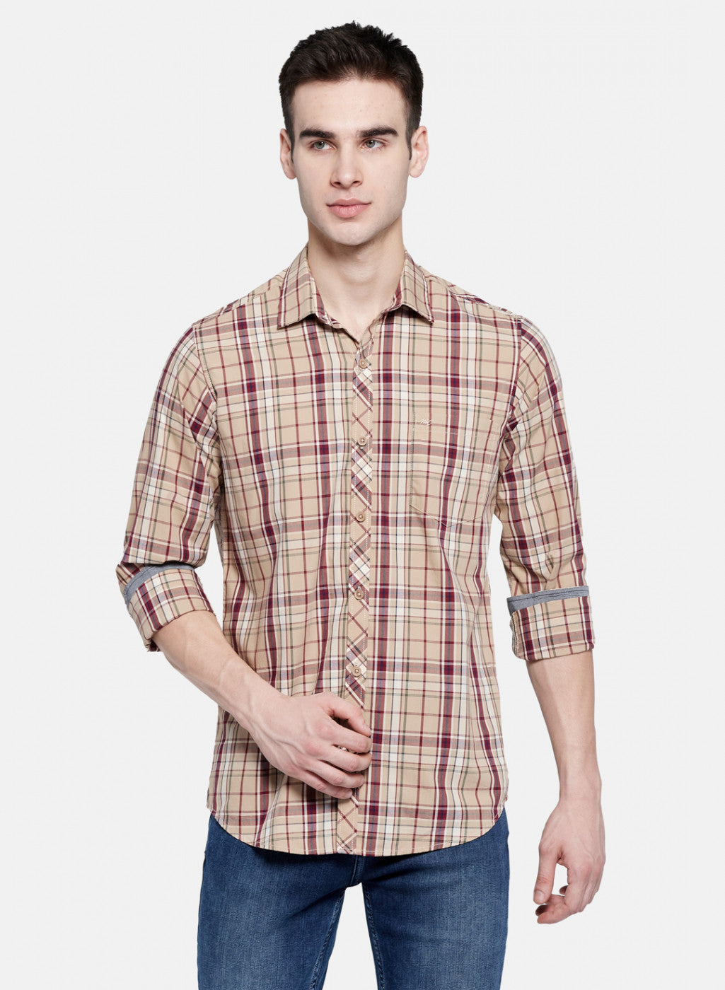 Mens Beige Check Shirt