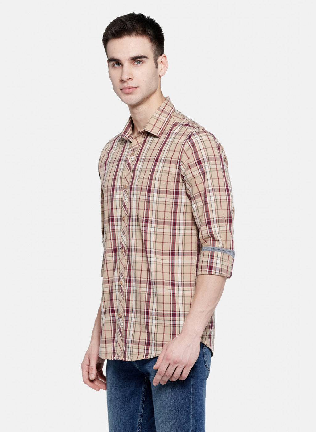 Mens Beige Check Shirt