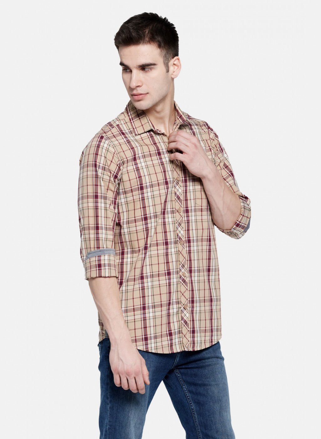 Mens Beige Check Shirt