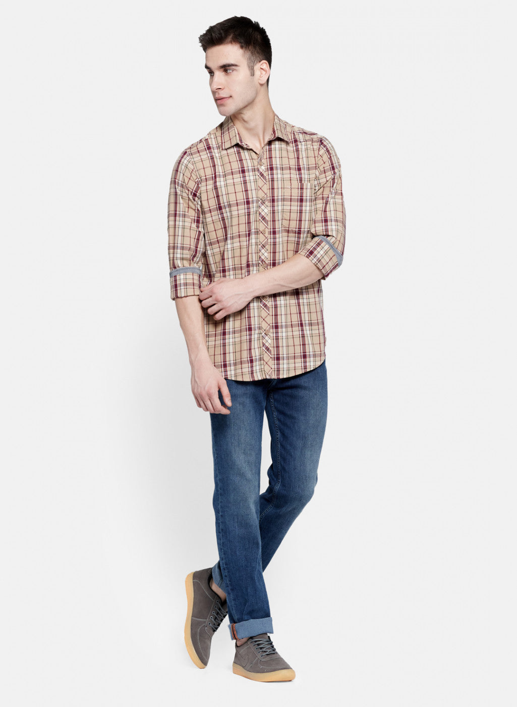 Mens Beige Check Shirt