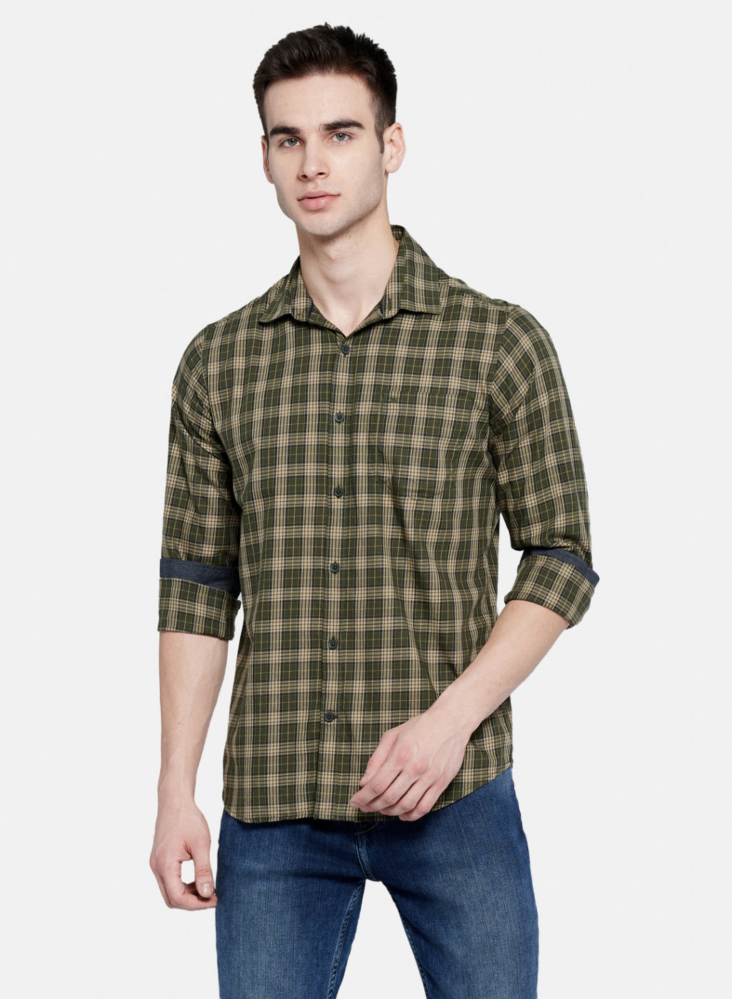 Mens Olive Check Shirt