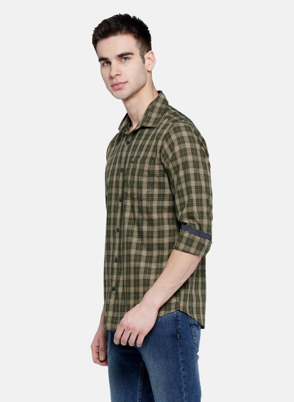 Mens Olive Check Shirt