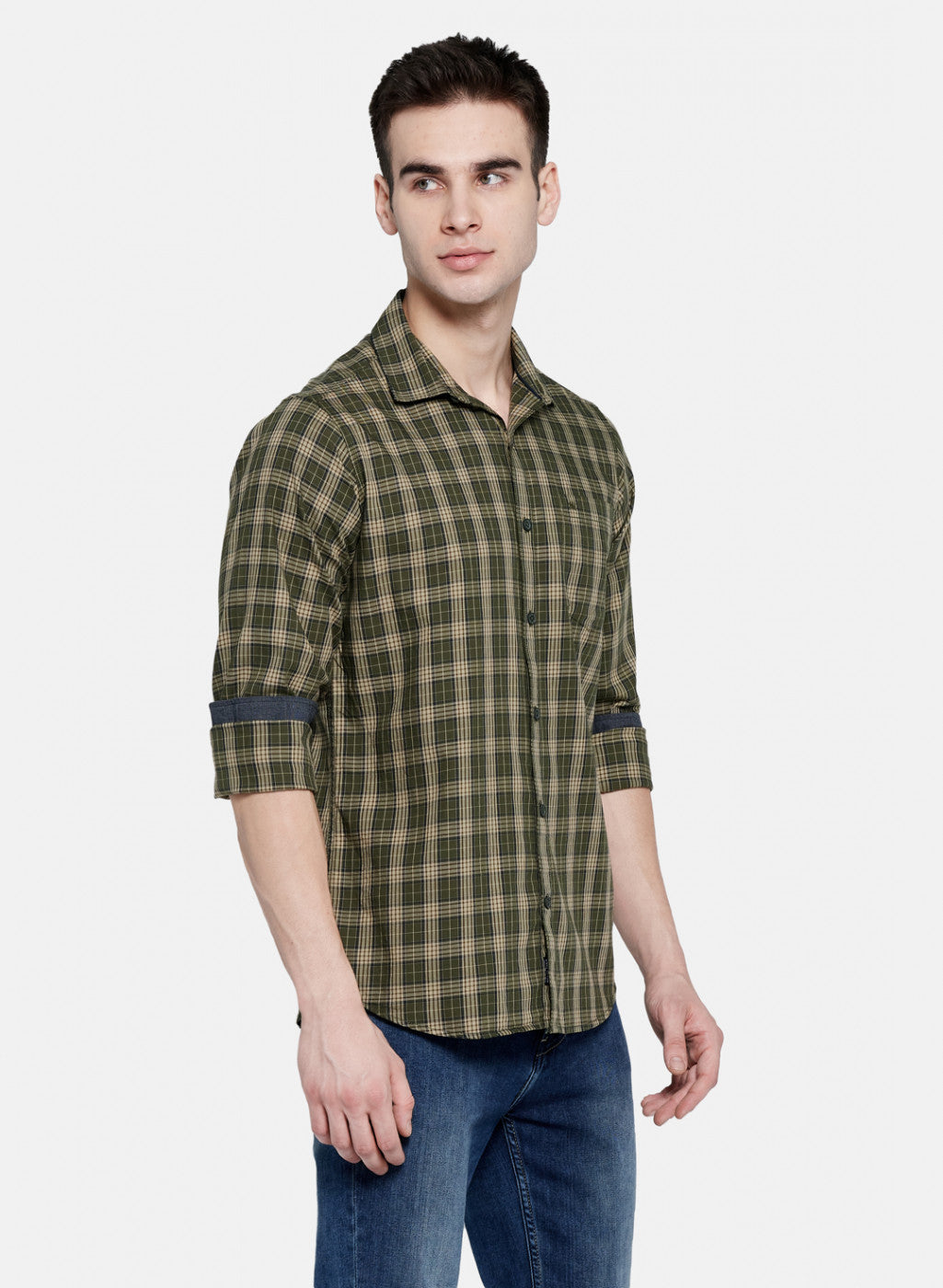 Mens Olive Check Shirt