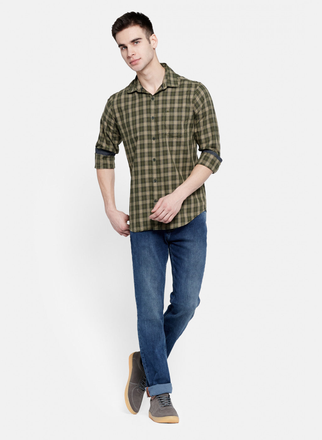 Mens Olive Check Shirt