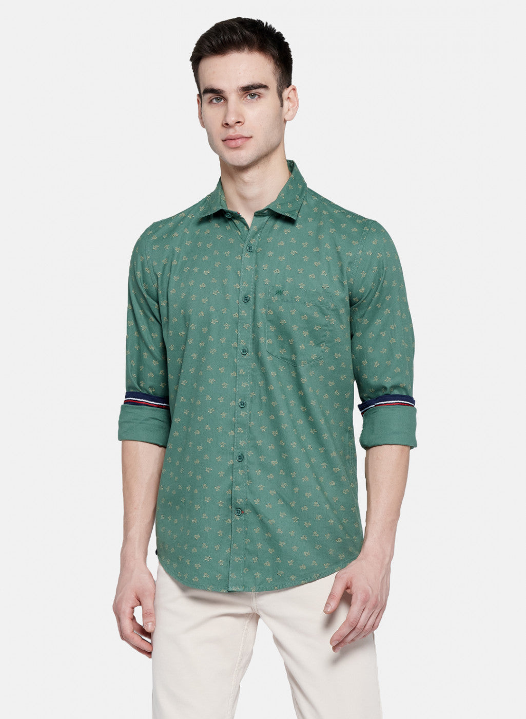 Mens Green Printed Shirt