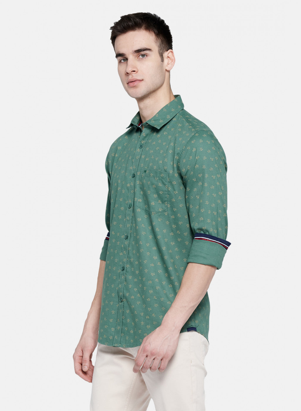 Mens Green Printed Shirt