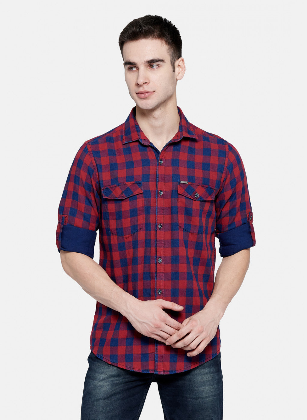 Mens Maroon Check Shirt