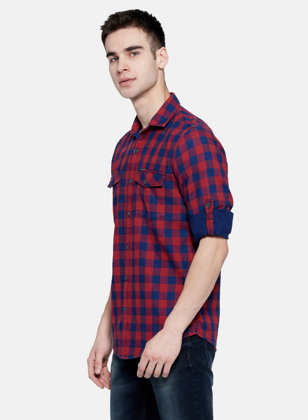 Mens Maroon Check Shirt