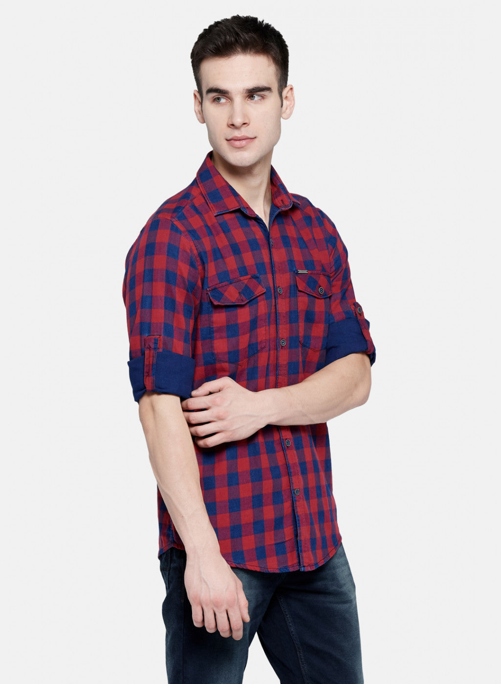 Mens Maroon Check Shirt