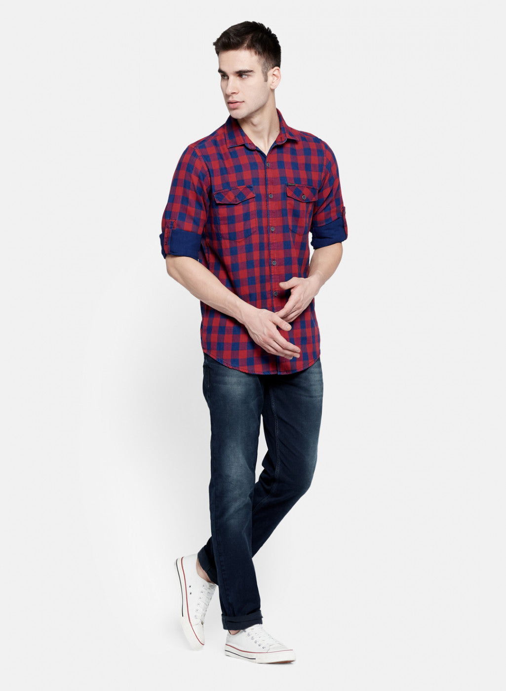 Mens Maroon Check Shirt