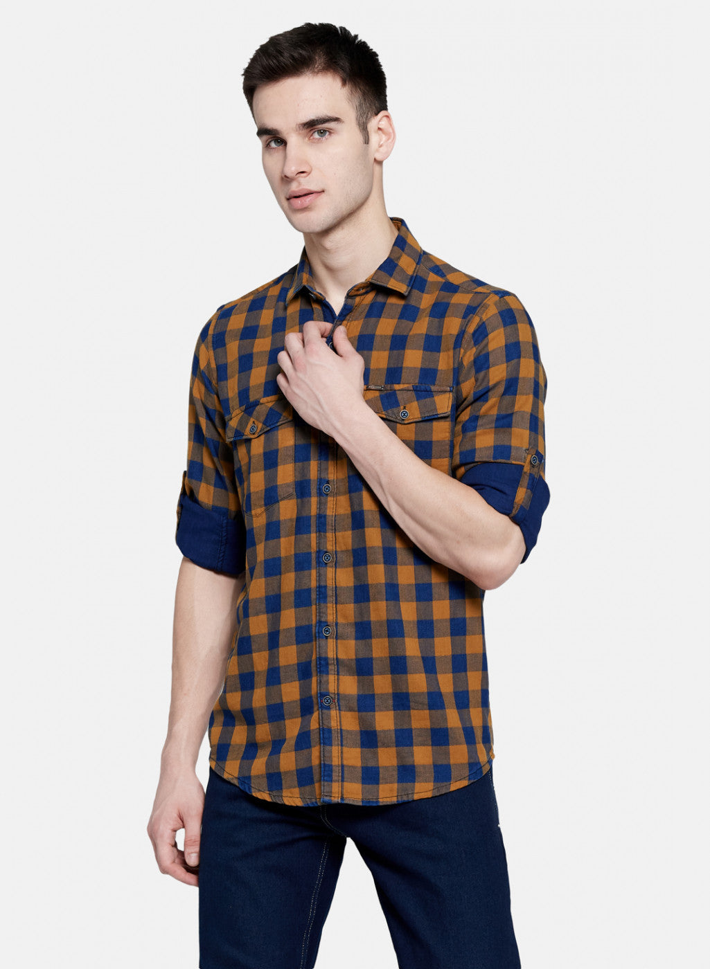 Mens Mustard Check Shirt