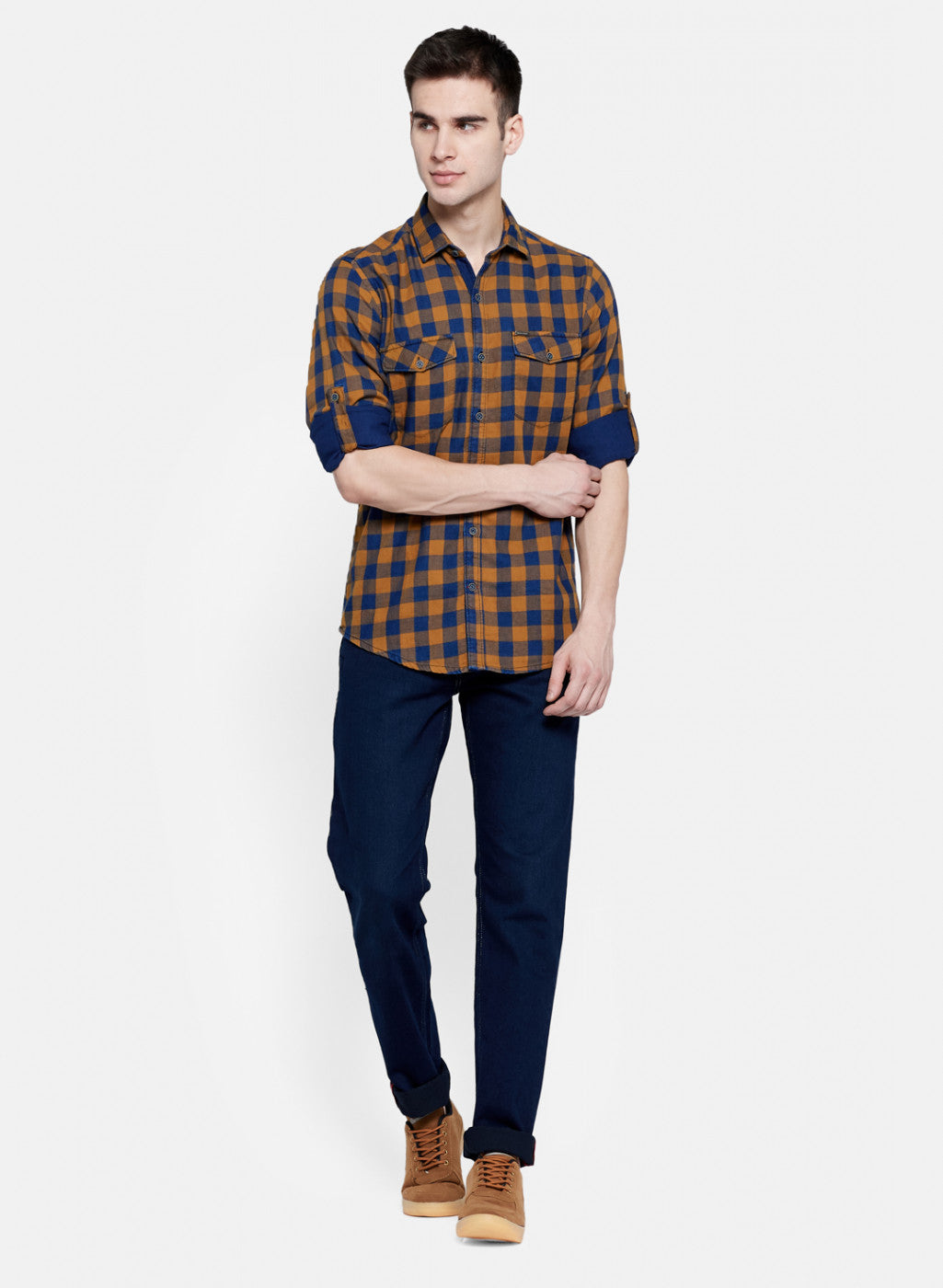 Mens Mustard Check Shirt