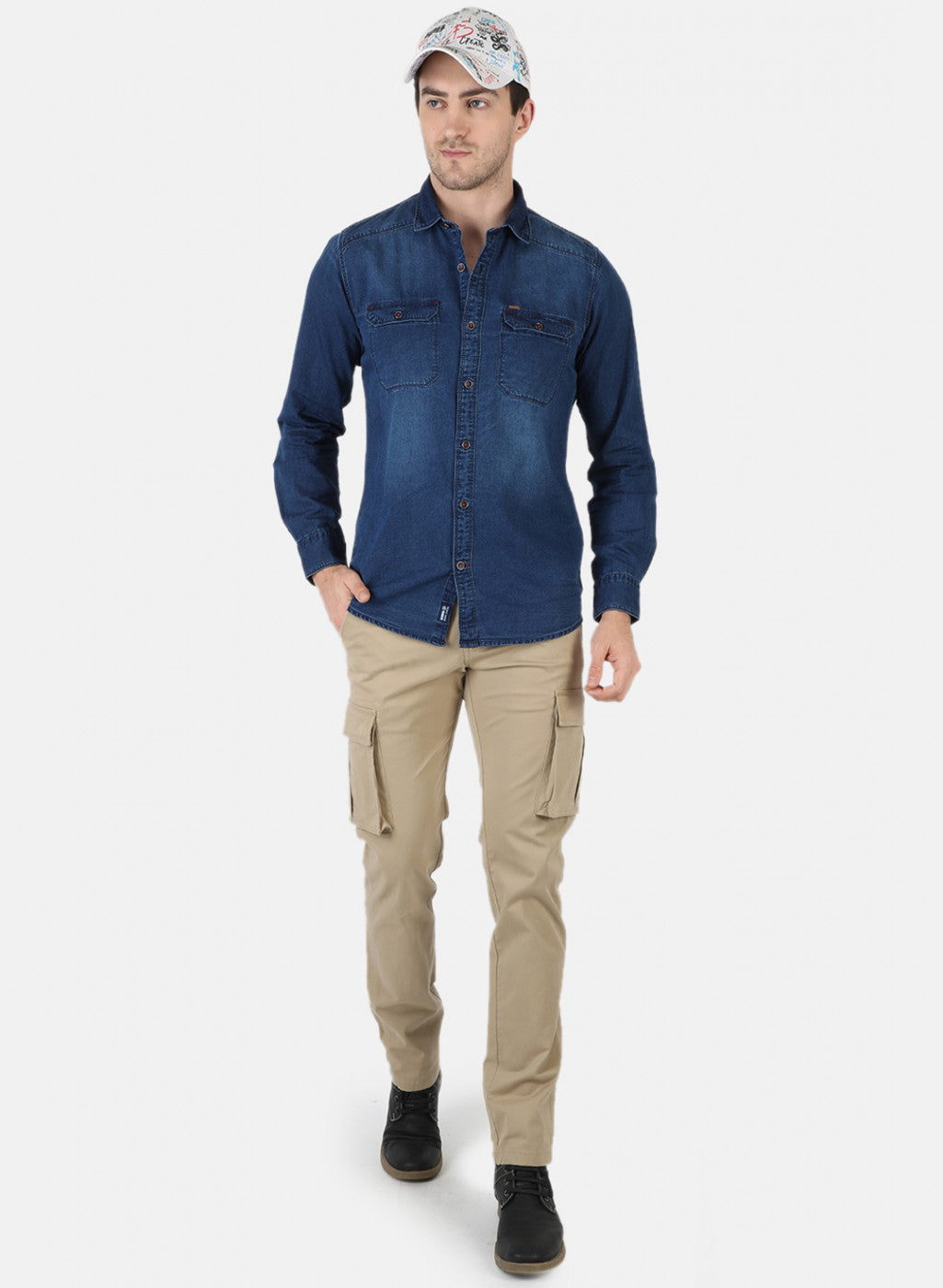 Men NAvy Blue Solid Shirt