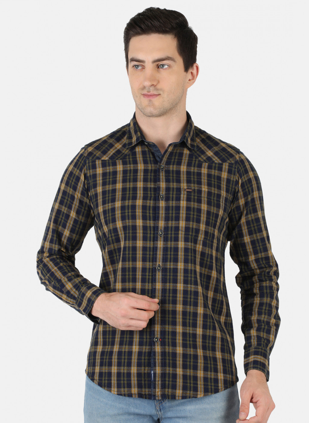 Men Mustard Check Shirt