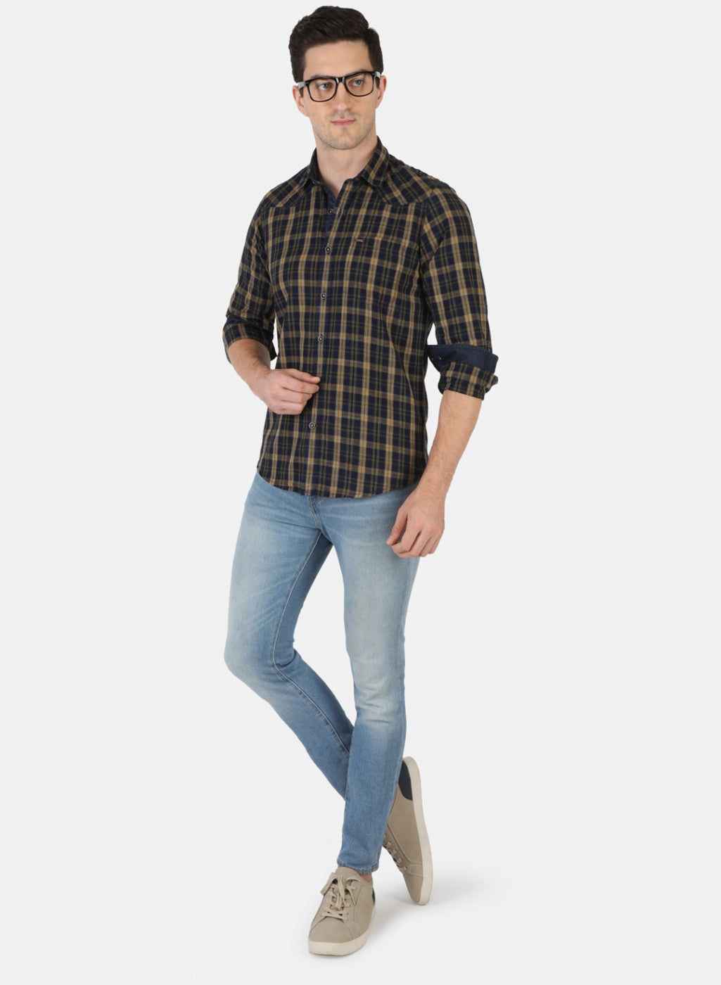 Men Mustard Check Shirt