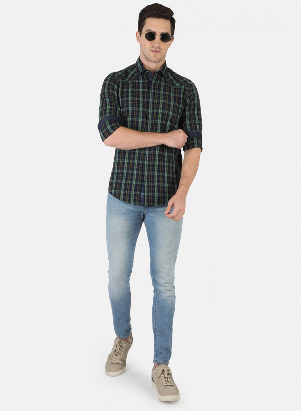 Men Green Check Shirt